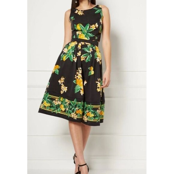 NY&C Eva Mendes Collection Black Maddie Lemon Print Skirt Size 10 - Picture 3 of 12